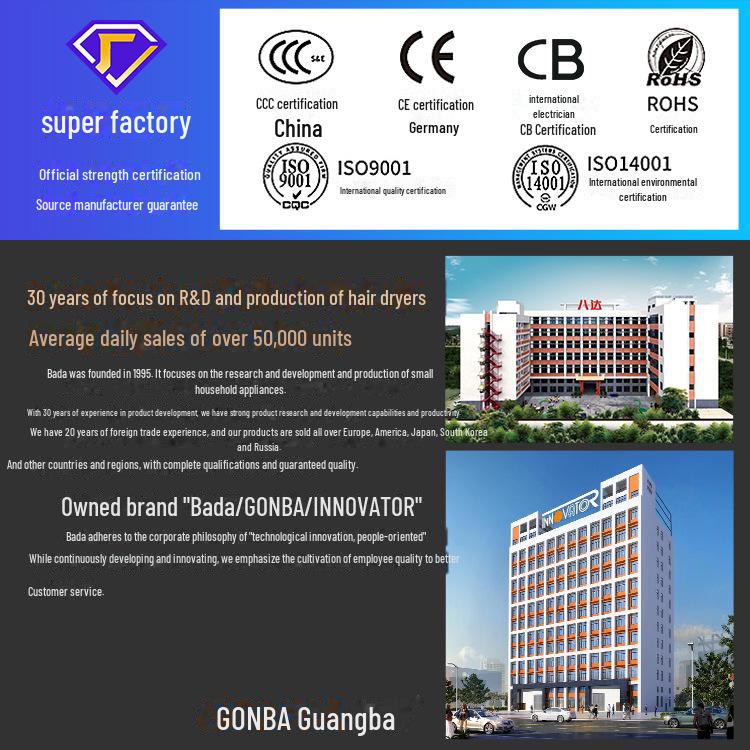 Guangba Портативный Складной Маломощный Фен с Технологией Отрицательных Ионов - Бережный к Волосам