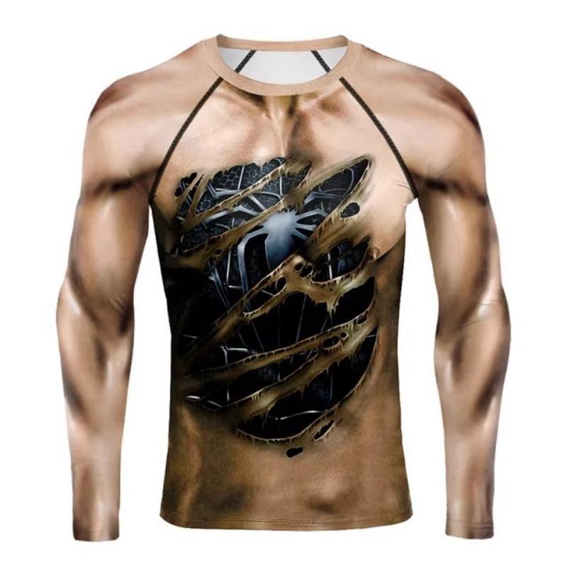 Muscle Tattoo Мужские компрессионные футболки с длинным рукавом Wolf Dragon Спортивная одежда Рашгард Фитнес Тренажерный зал Топы Футболки Уличная одежда