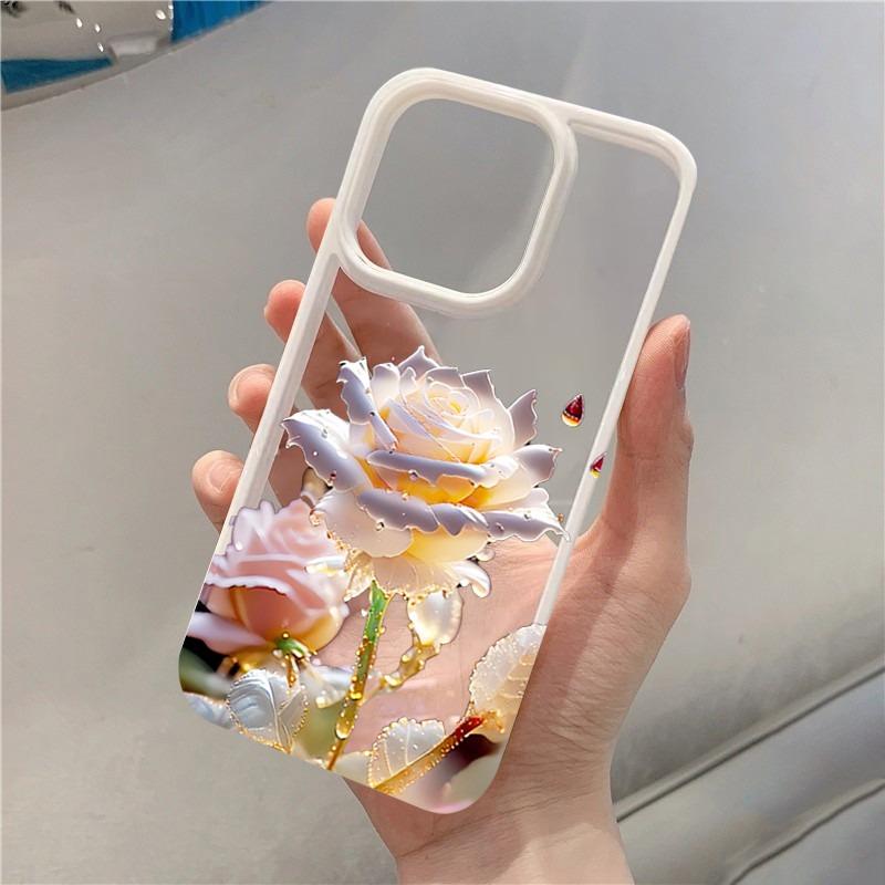 Роскошный Усовершенствованный Чехол с Розами для iPhone 17 Air 16 15plus 14 13 12 11 Pro Max Прозрачная Стильная Крышка Элегантная Защитная Funda