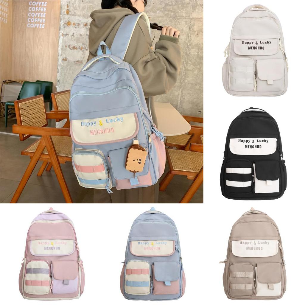 Japanese Style Primary School Girls Backpack Cute Large Capacity Schoolbag High School Campus Wind Double Shoulder Bag White