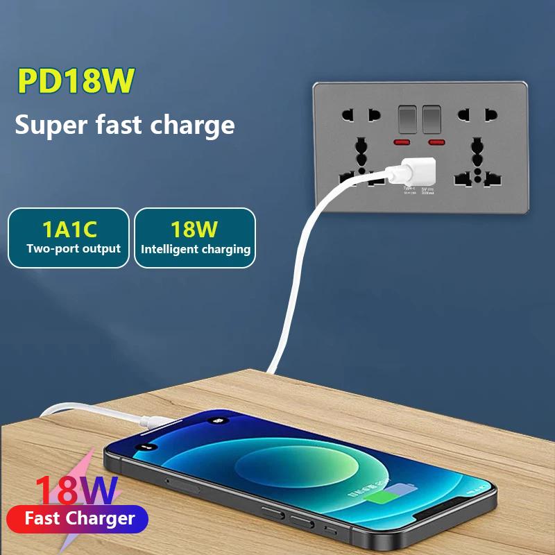 Великобритания 13A с USB Type-c 18W быстрая зарядка настенная силовая розетка вилка, Универсальный настенный выключатель света двойной USB электрическая розетка AC110-250V
