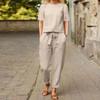2024 Women's Oversized Cotton & Linen Blouse with Half Sleeves and Casual Suit Pants 2-Piece Set