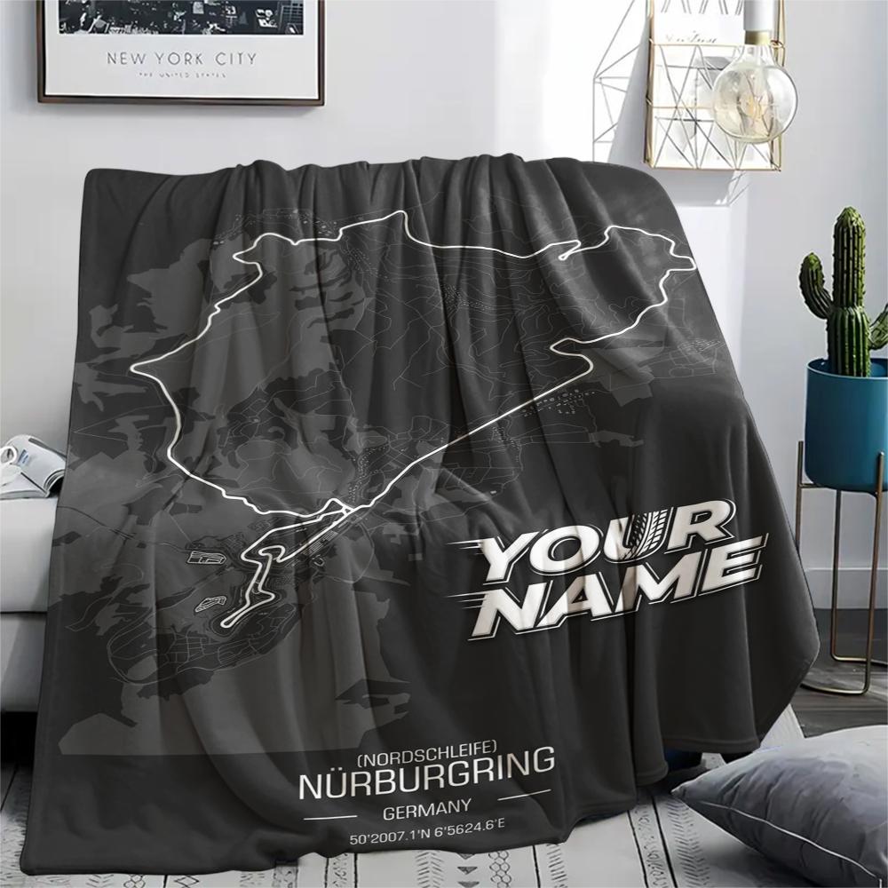 1PC Custom Name Nürburgring Patterned Flannel Blanket Suitable For All Seasons for Home Decor Warmth and Comfort Gifts Holiday Present