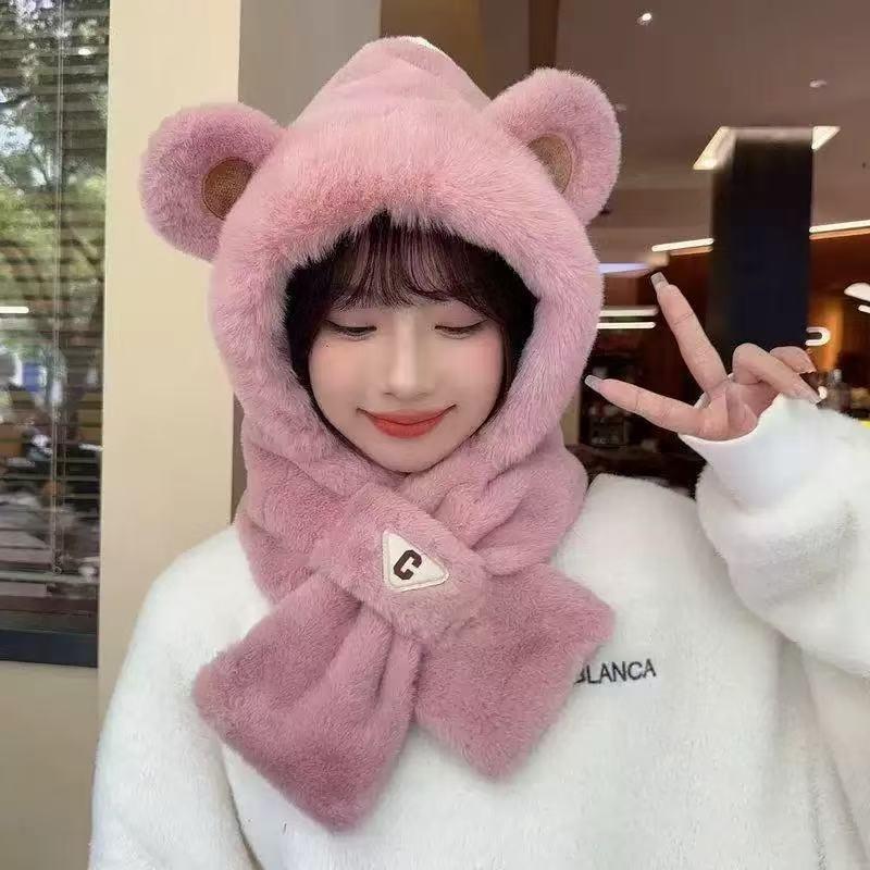 Плюшевая шапка-шарф интегрированная женская осенне-зимняя милая теплая защита ушей шарф универсальная шапка с лисьими ушками