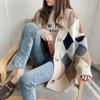 2025 Autumn/Winter Women's Korean-Style Argyle Knit Cardigan - Long Sleeve, Casual, Loose Fit
