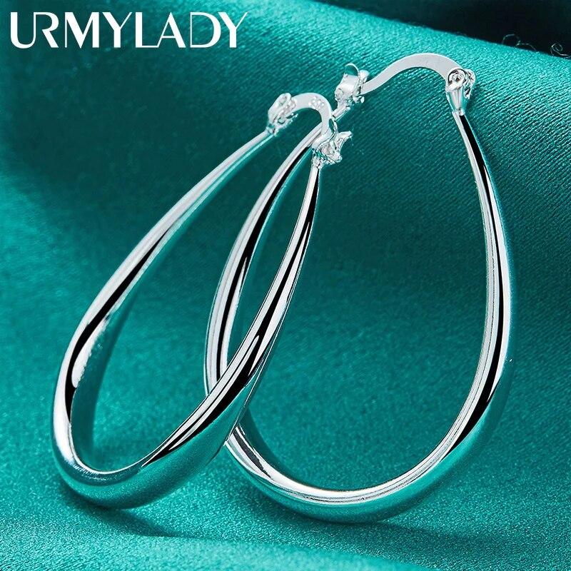 URMYLADY стерлингового серебра 925 пробы овальные гладкие серьги-петли для женщин модные свадебные обручальные очаровательные ювелирные изделия