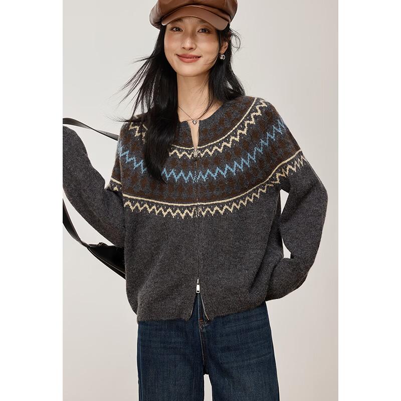 VICTORIA&VERA Мохеровый кардиган на молнии в стиле Fair Isle