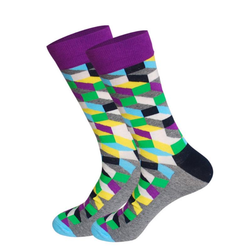 Men's Fashion Socks Cotton Wedding Socks Paragraph Diamond Pattern Geometric Business In Tube Socks