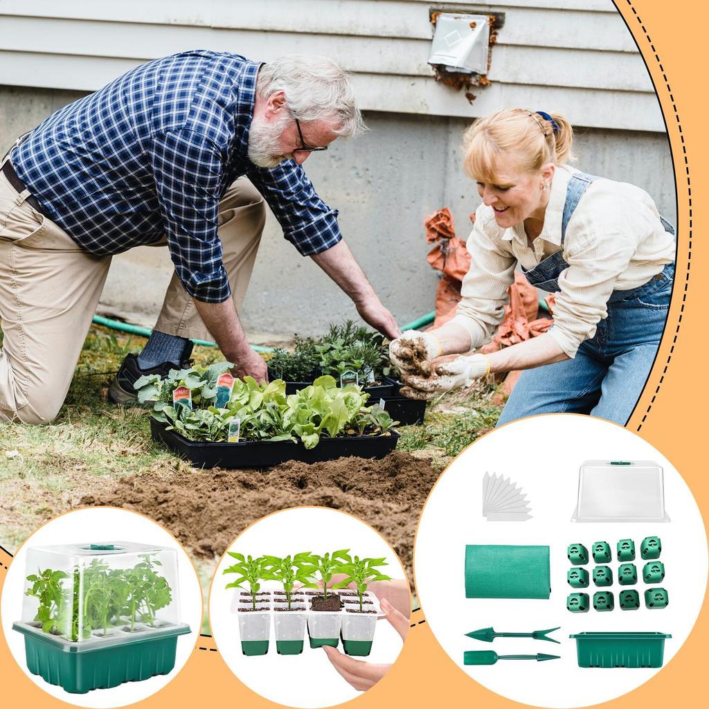 Seedling Starter Tray Kit 12 Holes Nursery Seedling Dish Soft Silicone Plastic Seed Starter Breathable Plant Growth Tray