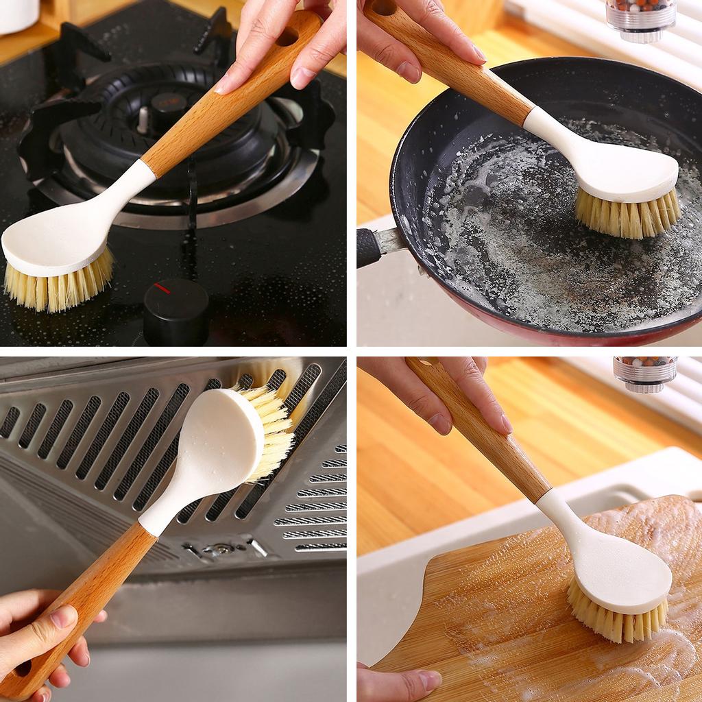Kitchen Cleaning Brush Natural Bamboo Handle and Sisal Bristles Scrub for Dish Cast Iron Skillet Pots