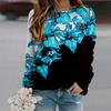 Fall Autumn Women'S Fashion O Neck Long Sleeve T-Shirt Loose Clothes Blue Morning Glory Print T Shirt For Girls Street