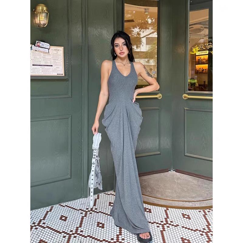 Летнее плиссированное длинное платье без рукавов для женщин, новое модное повседневное облегающее вечернее платье-сарафан для женщин, однотонное элегантное однотонное платье макси 2806