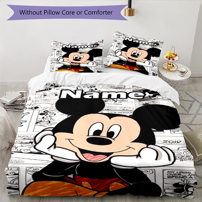 3pcs Custom Name Mickey Bedding Set Duvet Cover Closure Includes 1 Duvet Cover & 2 Pillowcases, Soft and Comfortable for All Seasons.