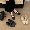 2025 New Square Head Woolen Plush Inner Slope Heel Commuting Soft Sole Warm Bow Mary Jane Women's Single Shoes