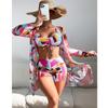 Women Swimsuit High Waist Bikini Set Three Pieces Women Sexy Long Sleeve Cover Up Swimsuit Beach Bathing Suits Swimwear