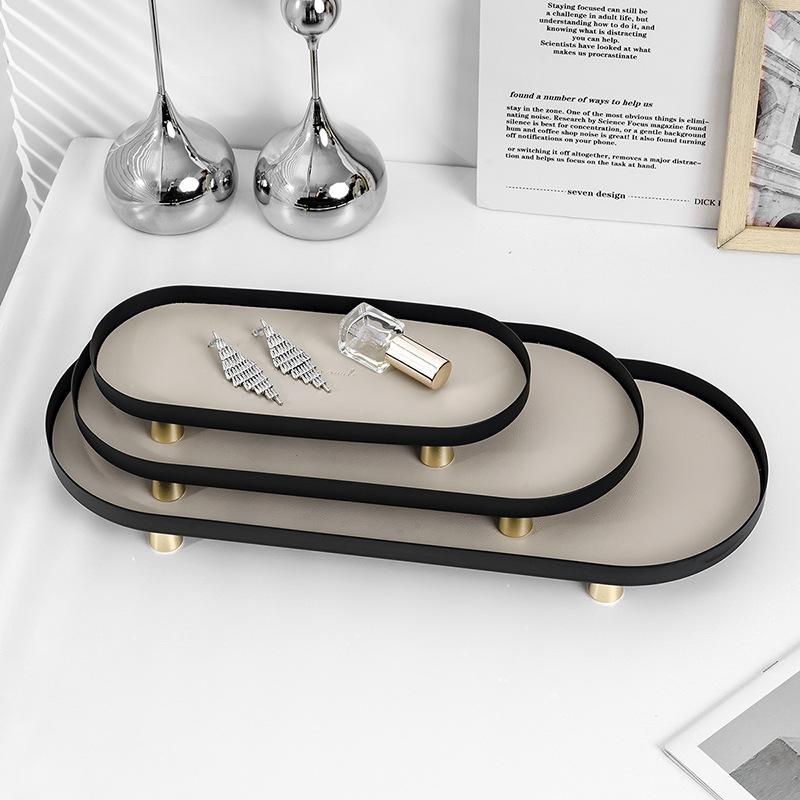 BEPAN Desktop Decorations Storage Trays Light Luxury Wrought Iron Ornaments Leather Storage Trays Entrance Jewelry Decorative