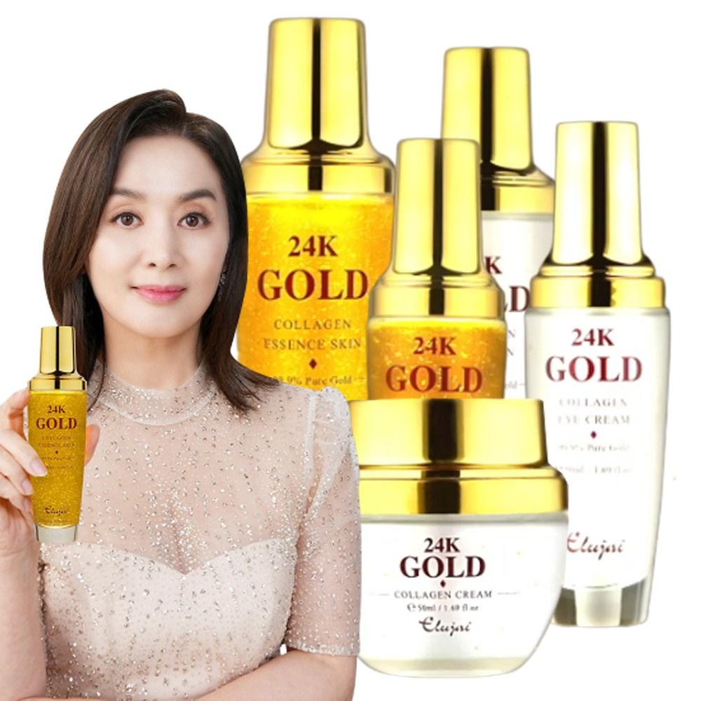 Eluzai 24k gold коллаген базовый 5 типов кожи эмульсия эссенция крем для глаз питательный крем, 5 типов, 1 набор