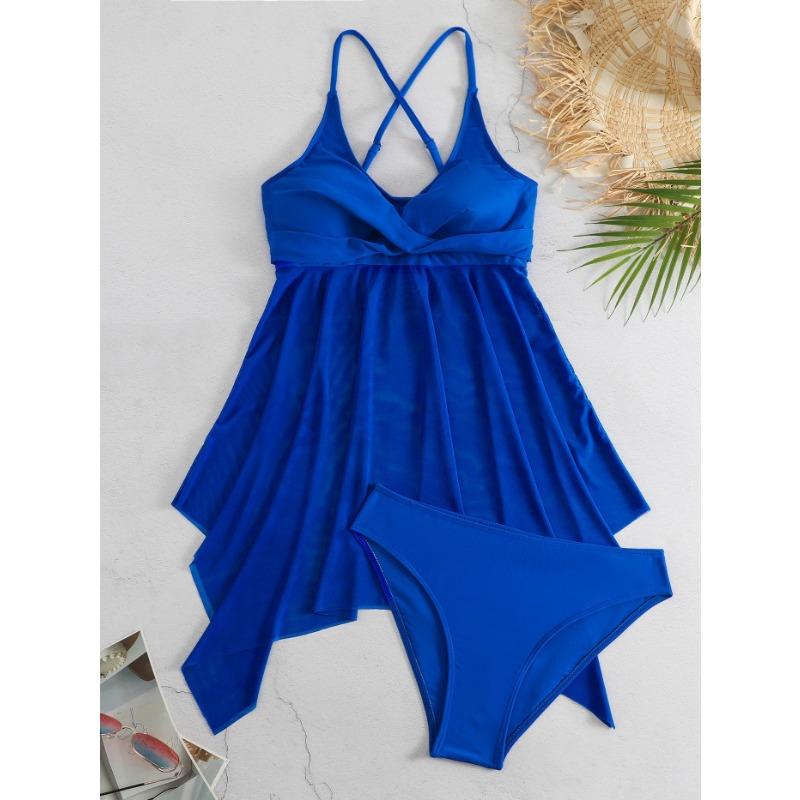 Women S Split Swimsuit High Waist Pant Cross Top Strappy Swimwear