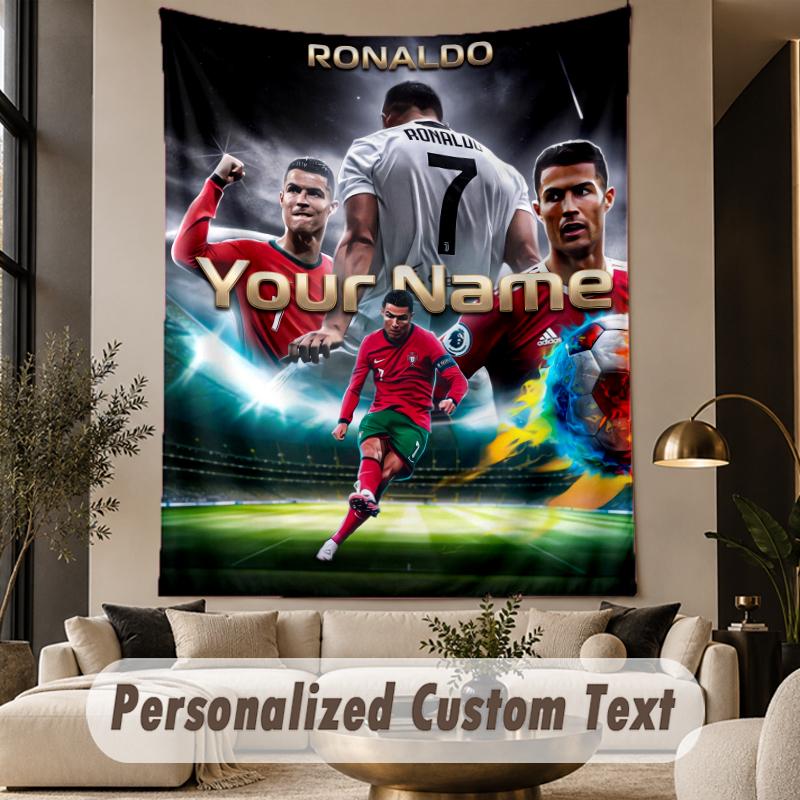 Custom Text Tapestry Cristiano Ronaldo Print Wall Tapestry Indoor Living Room Wall Decor