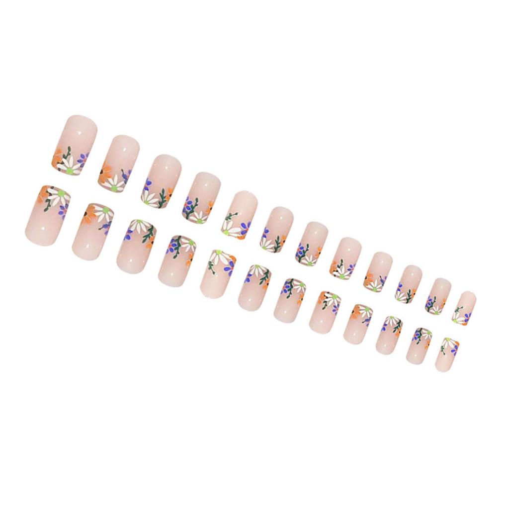 Nude Fake Nails with Flower Printed with Harmless and Smooth Edge Nails for Manicure Lovers and Beauty Bloggers