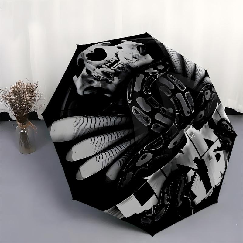 Skull, Hands- Automatic Opening and Closing, 8-rib Structure Portable Umbrella, Suitable for Men and Women in All Seasons - Perfect Gift for