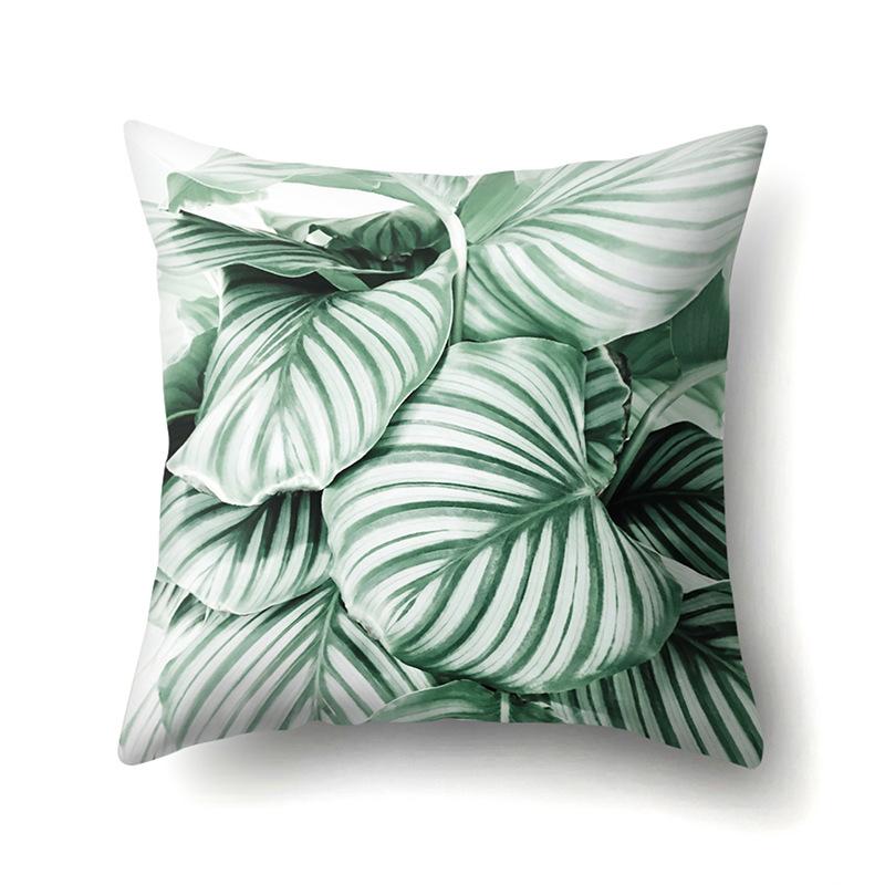 Polyester Pillow Case Nordic Ins Style Plant Flower Print Peach Leather Velvet Cushion Cover Car Waist Cushion Cover