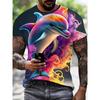 Men's Colorful Dolphin 3D Printed T-Shirt Casual Short Sleeve Crewneck Top Cool Vivid Rainbow Watercolor Smoke Animal Graphic Tee Summer Streetwear
