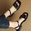 Fashion 2025 Retro Fashion Sandals Women's Summer Thin Open-toed Buckle Low-heeled Shoes Fashion Metal Button Women Rubber Sandlias