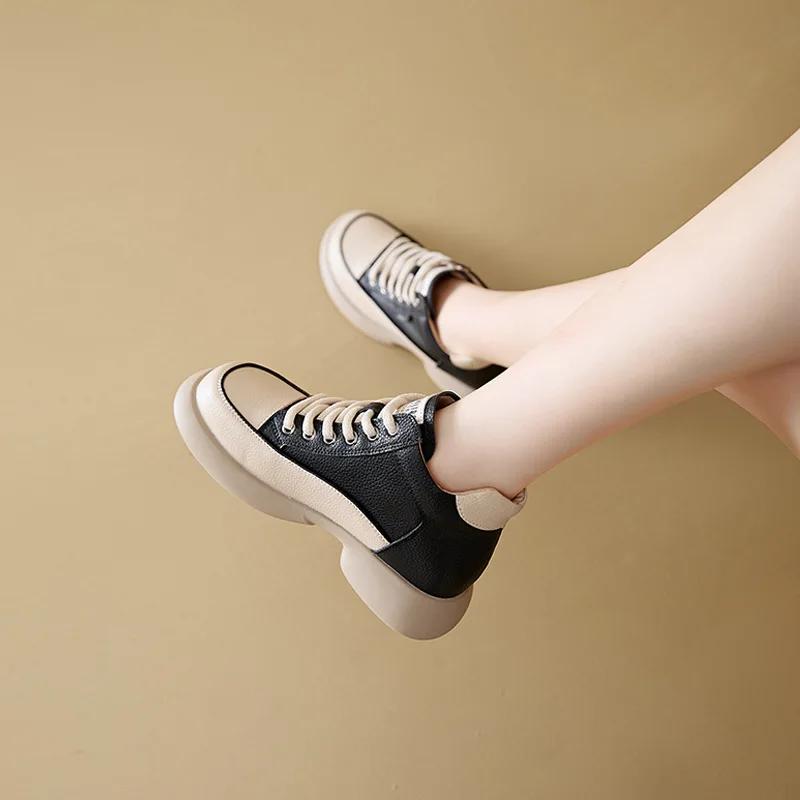 Женские ботинки из натуральной кожи, осенняя женская обувь с высоким берцем, износостойкая повседневная обувь 2024 года, новая модная универсальная женская обувь для активного отдыха