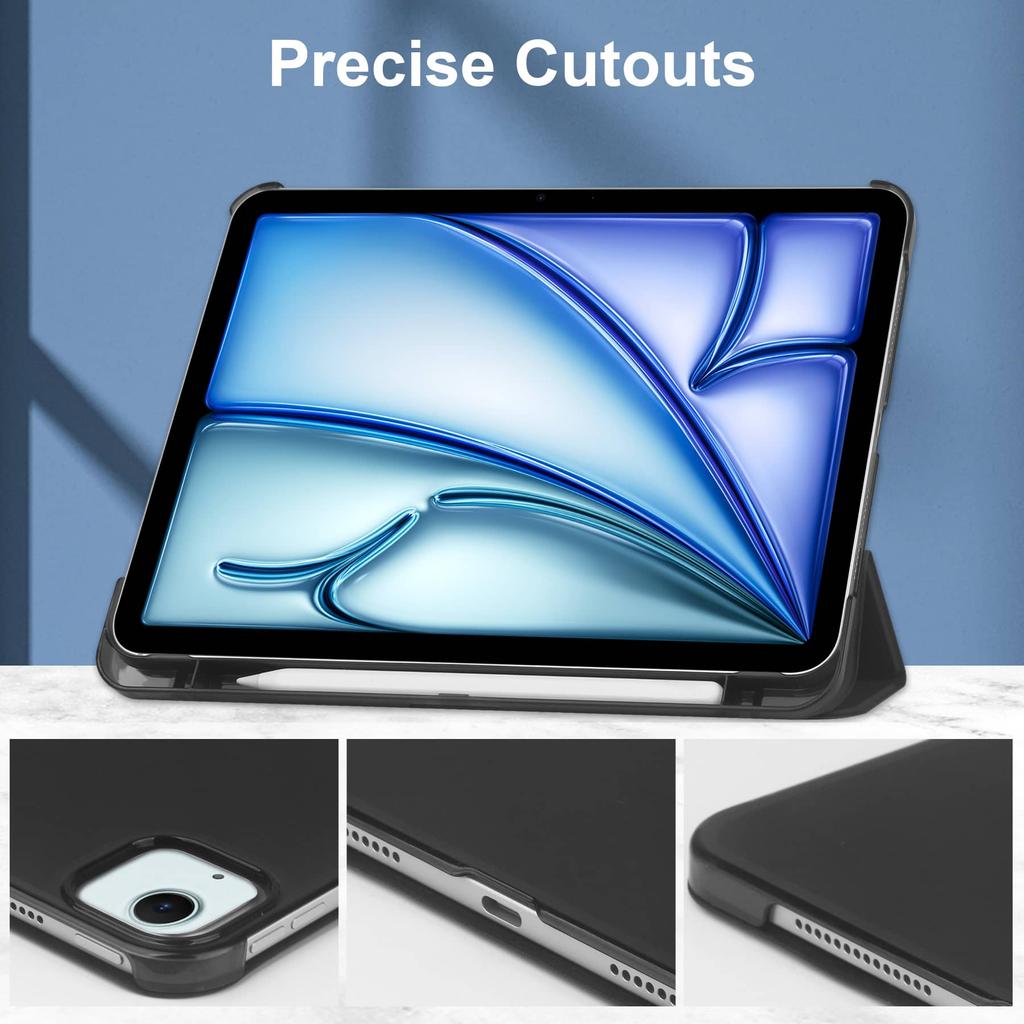 Чехол для iPad Air 11 M3 M2 Air 4 5 Pro 11'' 2018 с держателем для стилуса-[Складная подставка + Авто пробуждение/Сон], Супертонкий Жесткий ПК Прозрачный