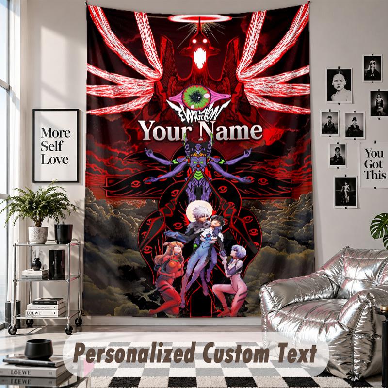 Custom Tapestry Wall Hanging, Neon Genesis Evangelion Personalized Name Text Home Wall Decor
