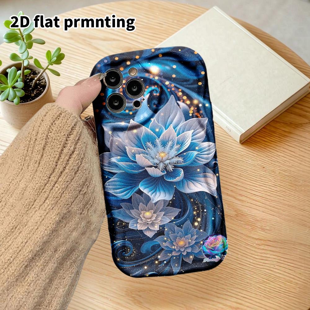 Phone Case: 2D flat design fits iPhone 18, 17, 16, 15, 14, 13 Pro, couple style, swirling blue lotus, Christmas and Halloween gifts