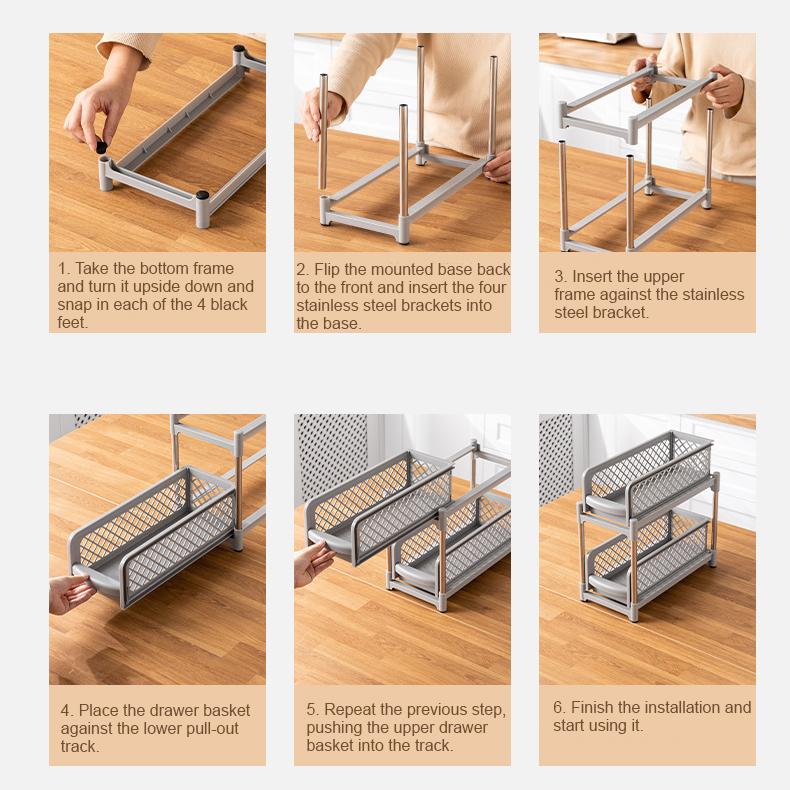 2-х уровневая выдвижная корзина для шкафа, кухонный органайзер под раковиной, сетчатый стеллаж для хранения с выдвижными ящиками, настольная полка для ванной комнаты