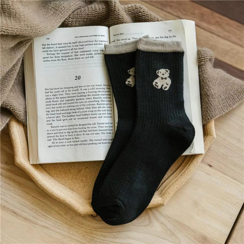 5 Pairs Bear Embroidery Snow Boot Socks Breathable Sports Socks Women Socks Autumn