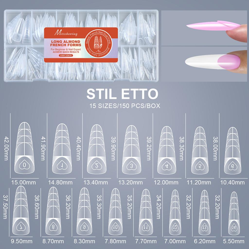 150 шт. Французские формы для наращивания ногтей с мерной шкалой – Прозрачные кристаллические УФ-гелевые типсы для ногтей