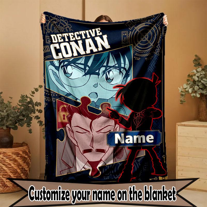 Custom Name Personalized Detective Conan Print Blanket, Home Decor, Bedroom, Sofa, Camping, Couch, Gifts for Birthday Christmas