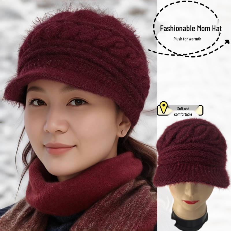 Женский зимний теплый вязаный шерстяной берет и шарф