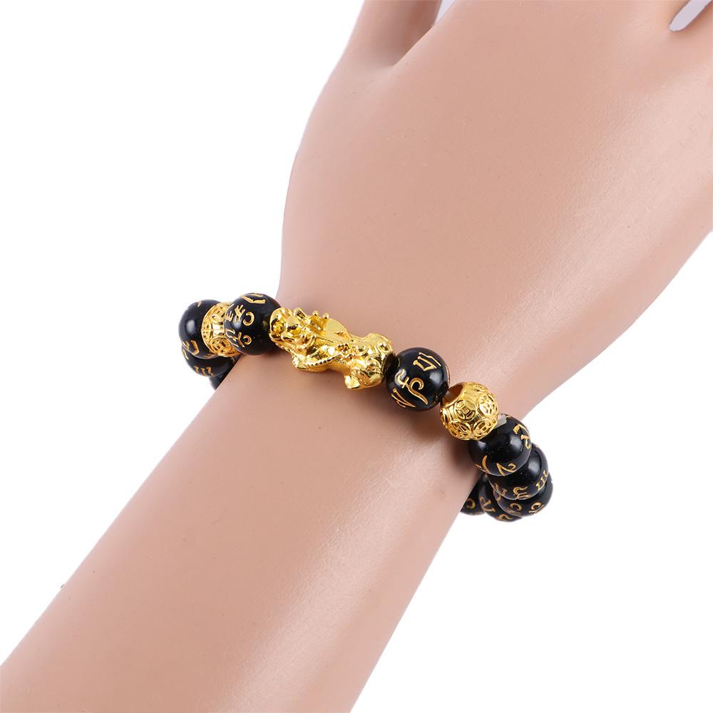 Feng Shui Attract Wealth Men Women Obsidian Stone Beads Bracelets Wristband Good Luck Bangle