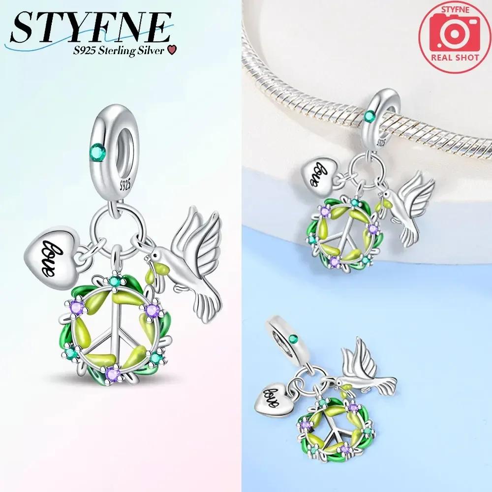 Exquisite Original Charms Copper Green Zircon Flower Bird Heart Wings Beads Fit Bracelet Women Jewelry Diy Gifts