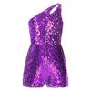 Kids Girls Glittery One-Shoulder Romper Sleeveless Keyhole Detail Shorts Jumpsuit for Dance Parties
