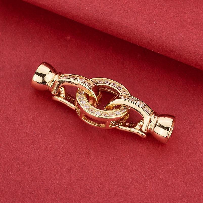 Серебряный браслет-коннектор S925 с двойным кольцом и жемчугом, с кубическим цирконием, ручная работа, застежка для DIY украшений