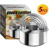 5 Pieces Round Cookies Cutter Set Circle Pastry Cutters Stainless Steel Biscuit Cutter with Handle Baking Dough Tools