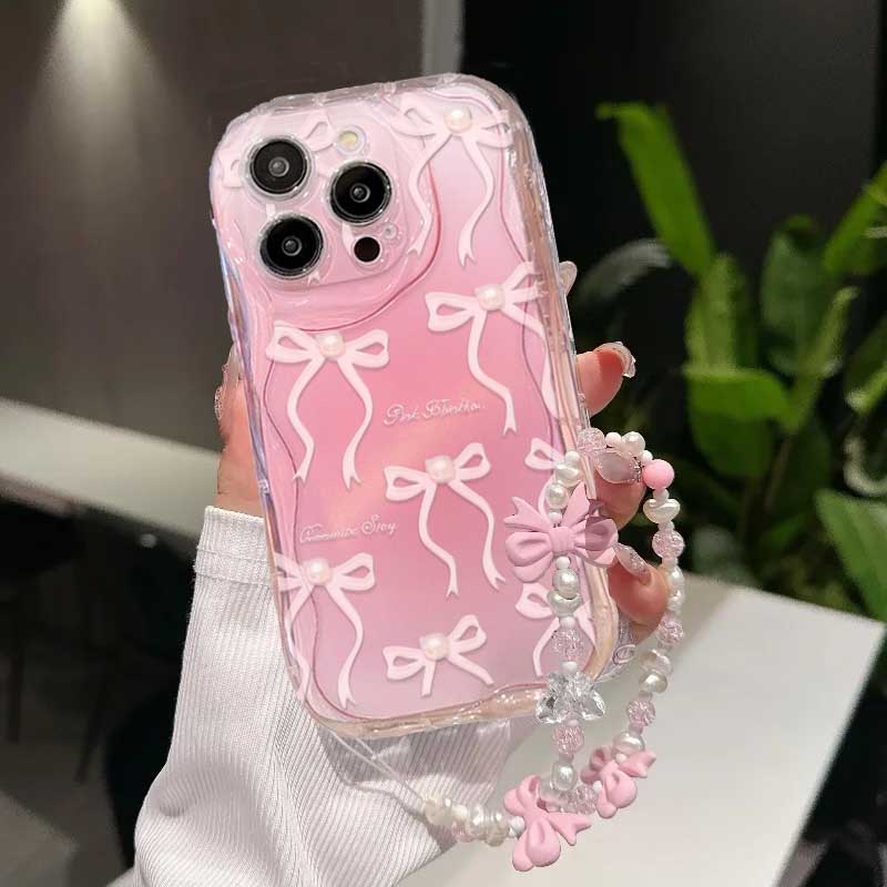 Милый Розовый Бант Любовь Цепочка Ремешок 3D Волна Чехол Для Infinix Note 50 Pro 30 40 GT 30 Pro Hot 50 Pro 40i 30 Play Smart 9 8 Чехол Силикон