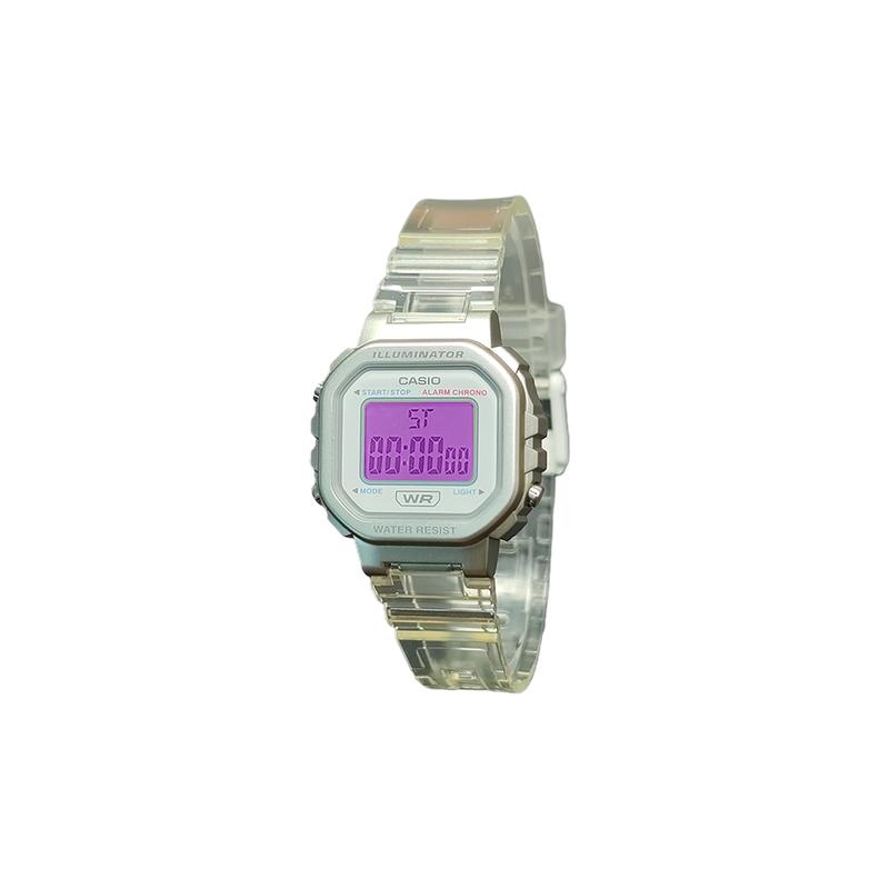 Casio Кастомизированные часы, модифицированная серия, фиолетовое зеркало, серый полимерный корпус, водозащита 200 метров, F-91WS-8, модифицированный-энтропия, F-91WS-БелыйЦиферблатЗеленыйЦиферблатЗеленыйЦиферблат