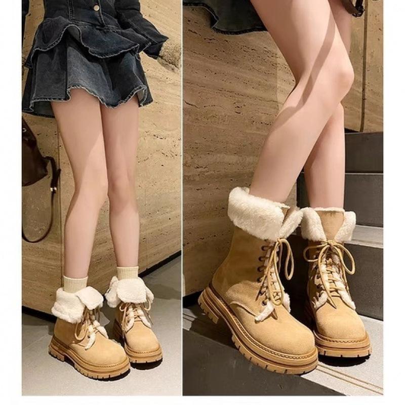 Нескользящие зимние ботинки на толстой подошве женские средней высоты универсальные 2024 новые зимние бархатные утепленные ботинки мартин хлопковая обувь теплый тренд
