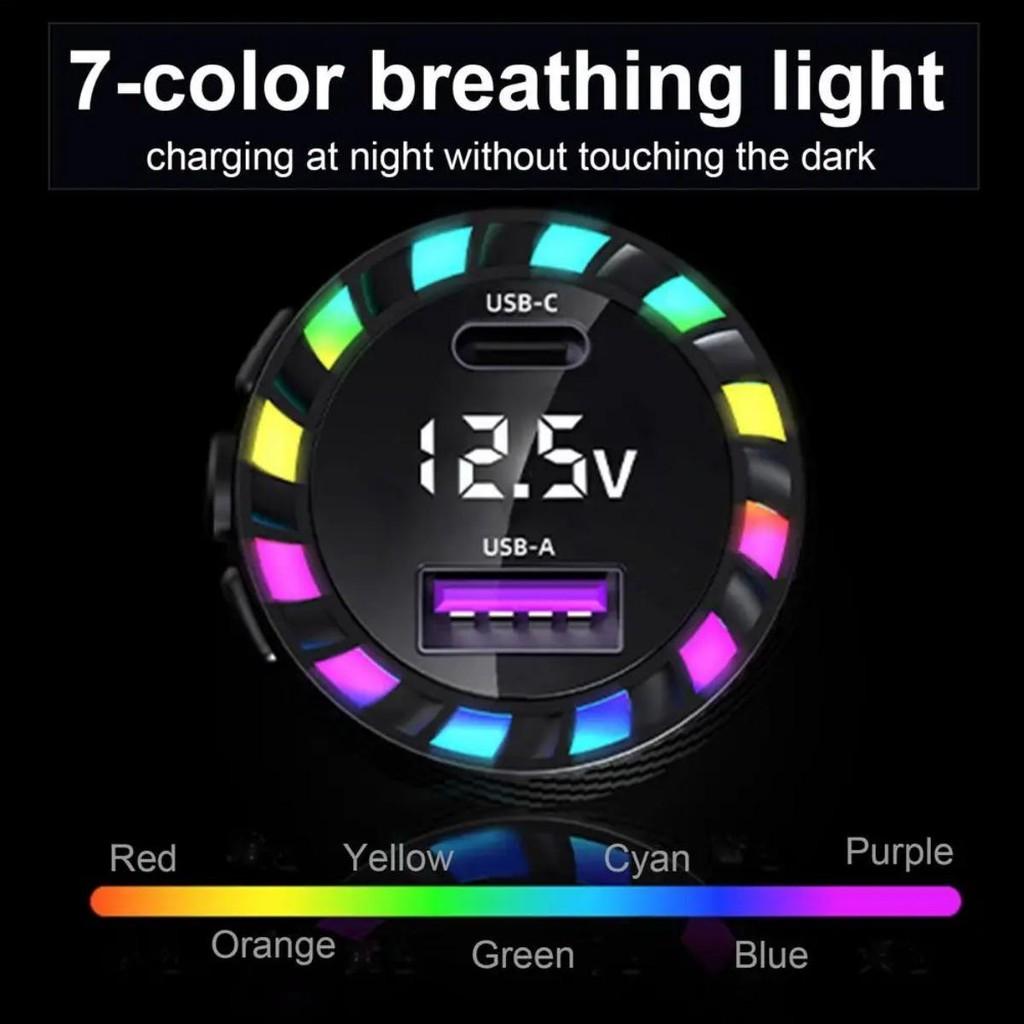7-Color RGB Car Charger with LED Voltage Display, Dual 3.1A USB Fast Charging for All Vehicles