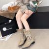 Hollow Pointed Western Cowboy Boots Ethnic Style Retro Boots Versatile Thick Heel Embroidery Breathable Thin Short Boots