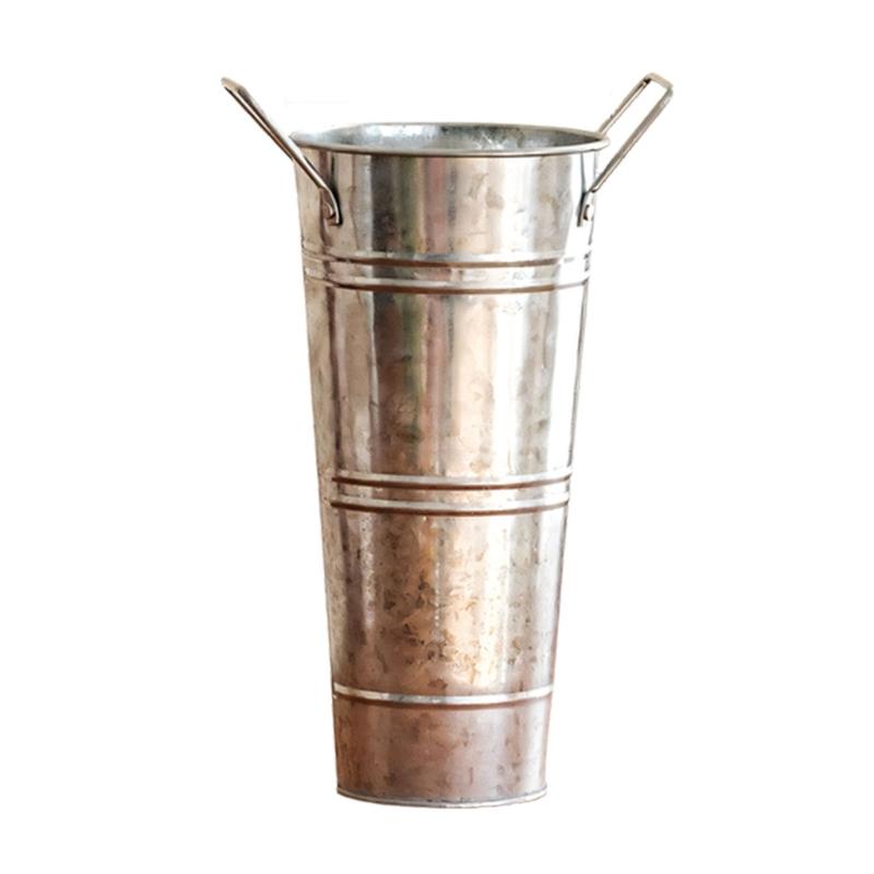 Farmhouse French Flowers Bucket with Handle Metal Flower Holder for Home Table Centerpieces Galvanized Metal Vases