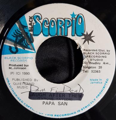 7-дюймовая пластинка PAPA SAN - Dem Fi Dead NONE Black Scorpio 1990 Ямайка Регги, Ска и Даб Б/У