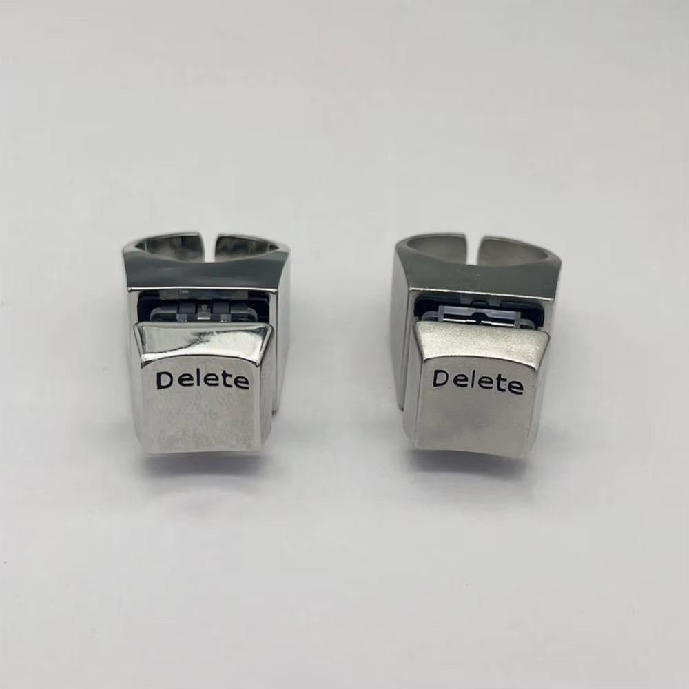 Vent Keyboard Delete Anything Rings Metal Statement Rings Jewelry Creative Spindle Tester Ring